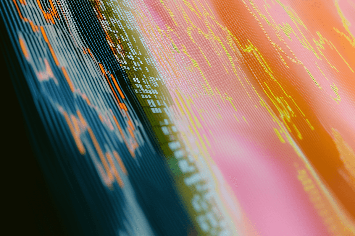Colorful data visualizations on a dark screen.