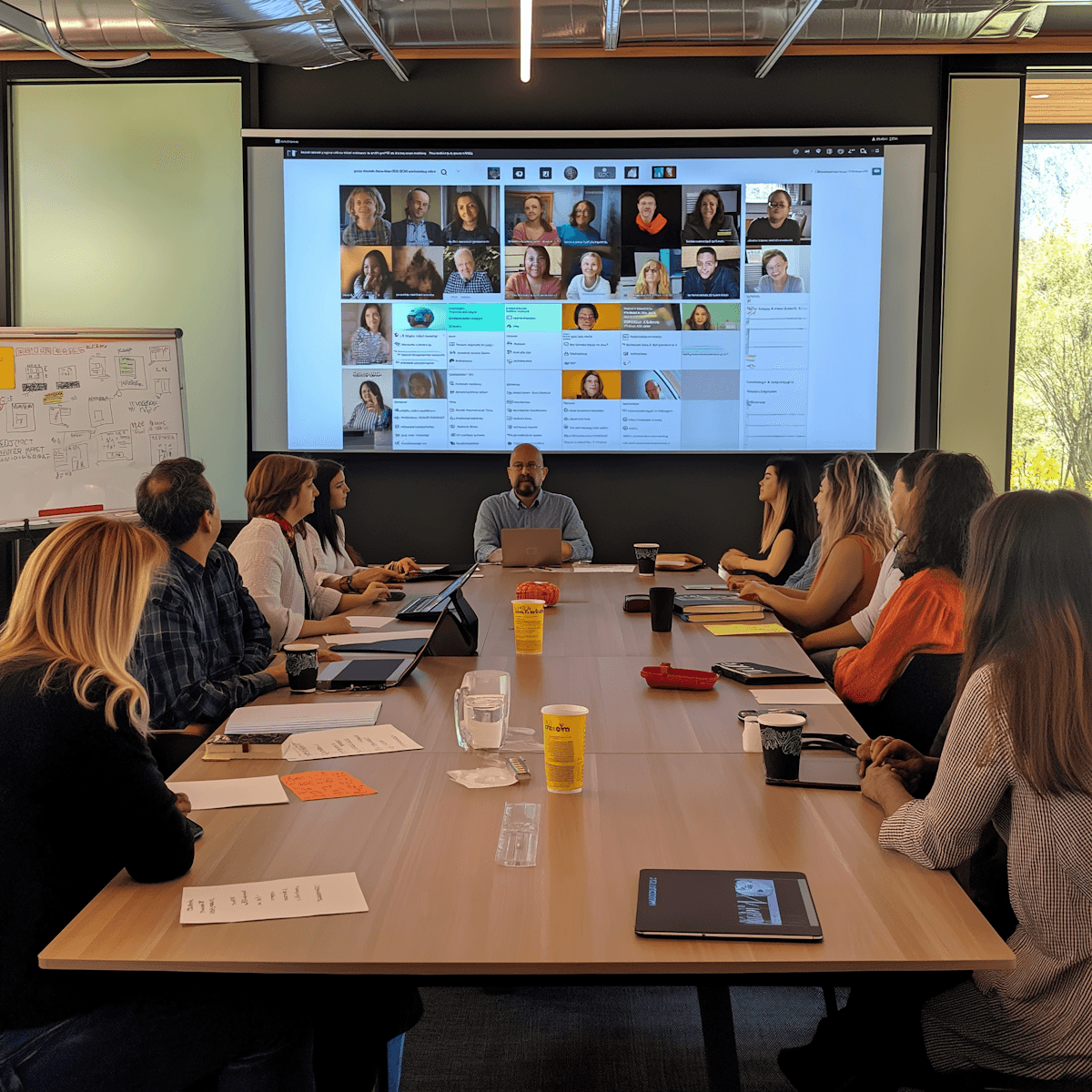 A modern corporate hybrid meeting