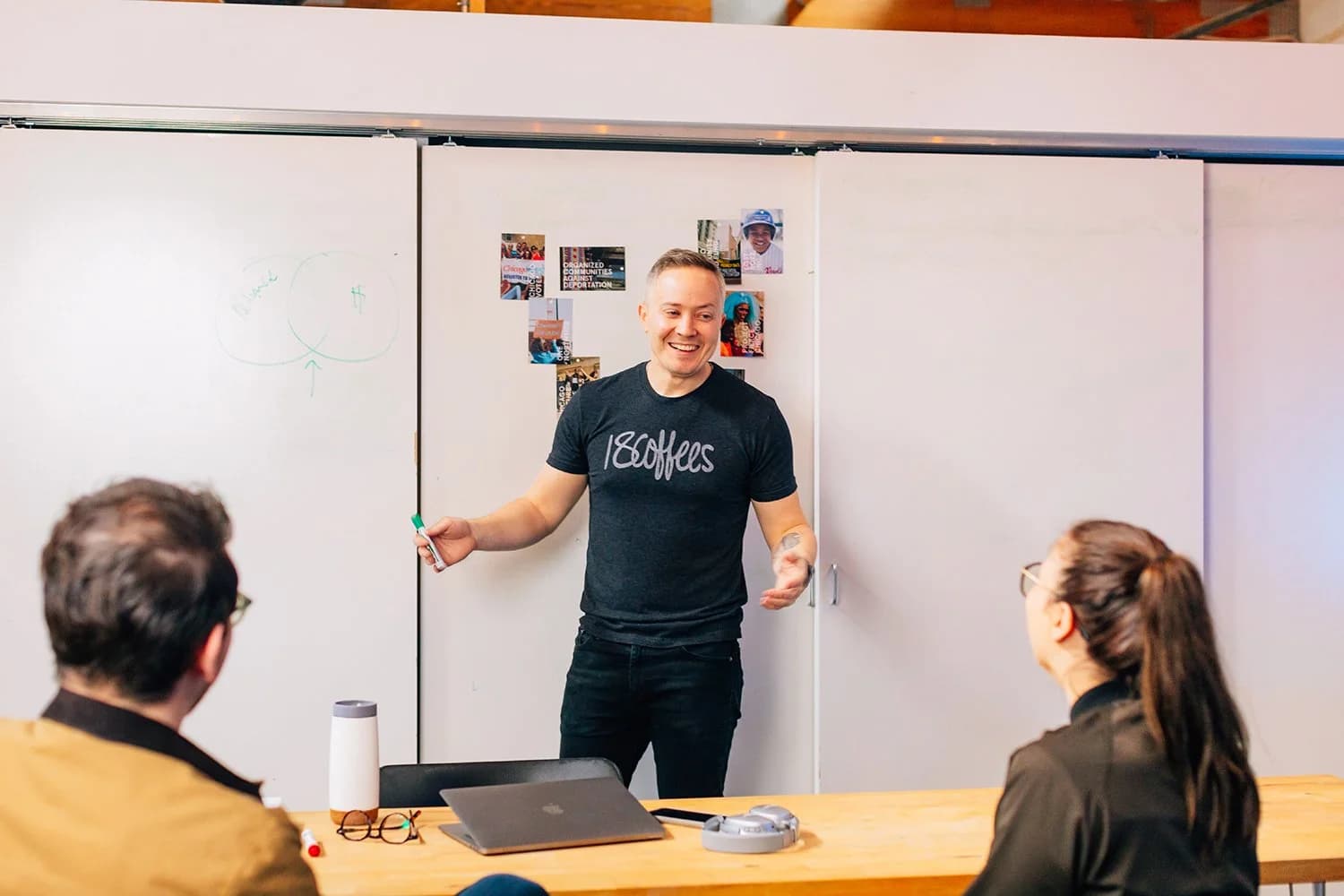 Caleb Gardner facilitating a workshop at a whiteboard